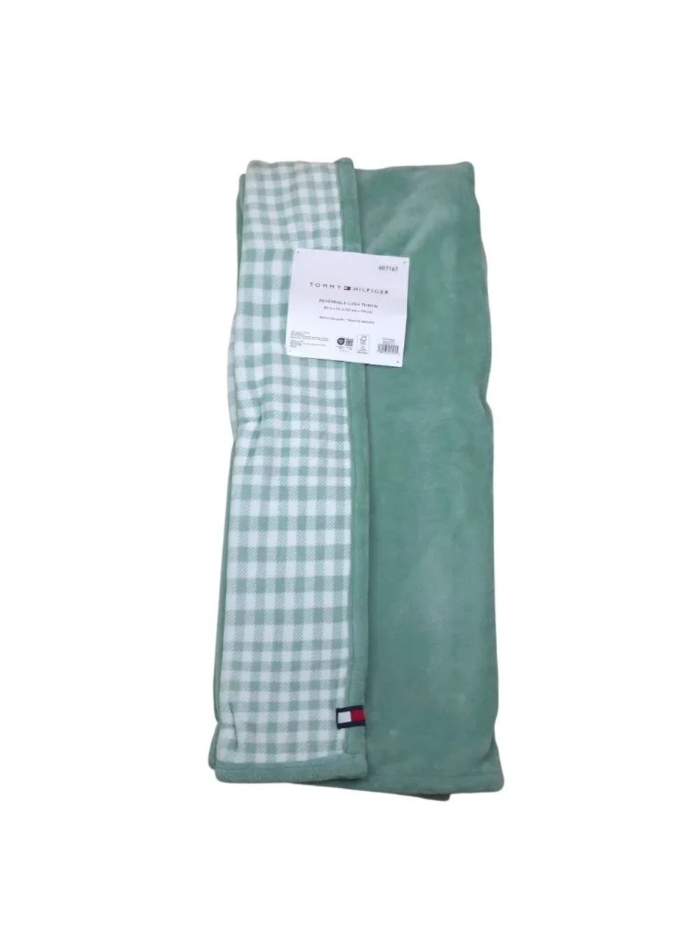 Tommy Hilfiger Reversible Lush Throw Blanket Plush 50x70 Green & Modern Check